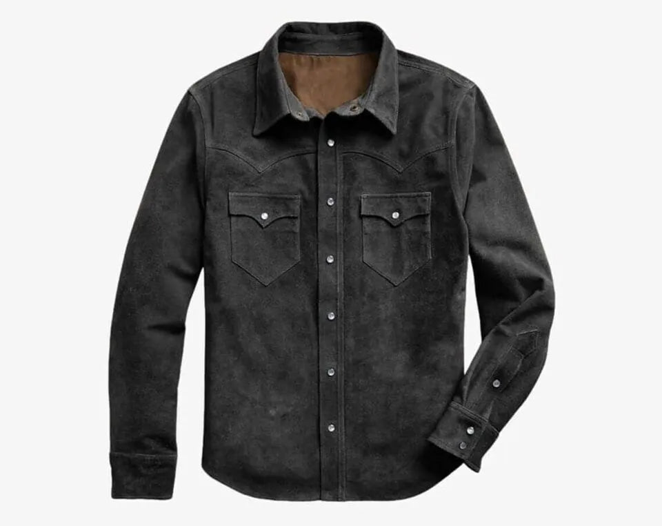 Men's Cowboy Leather Suede Trucker Jacket