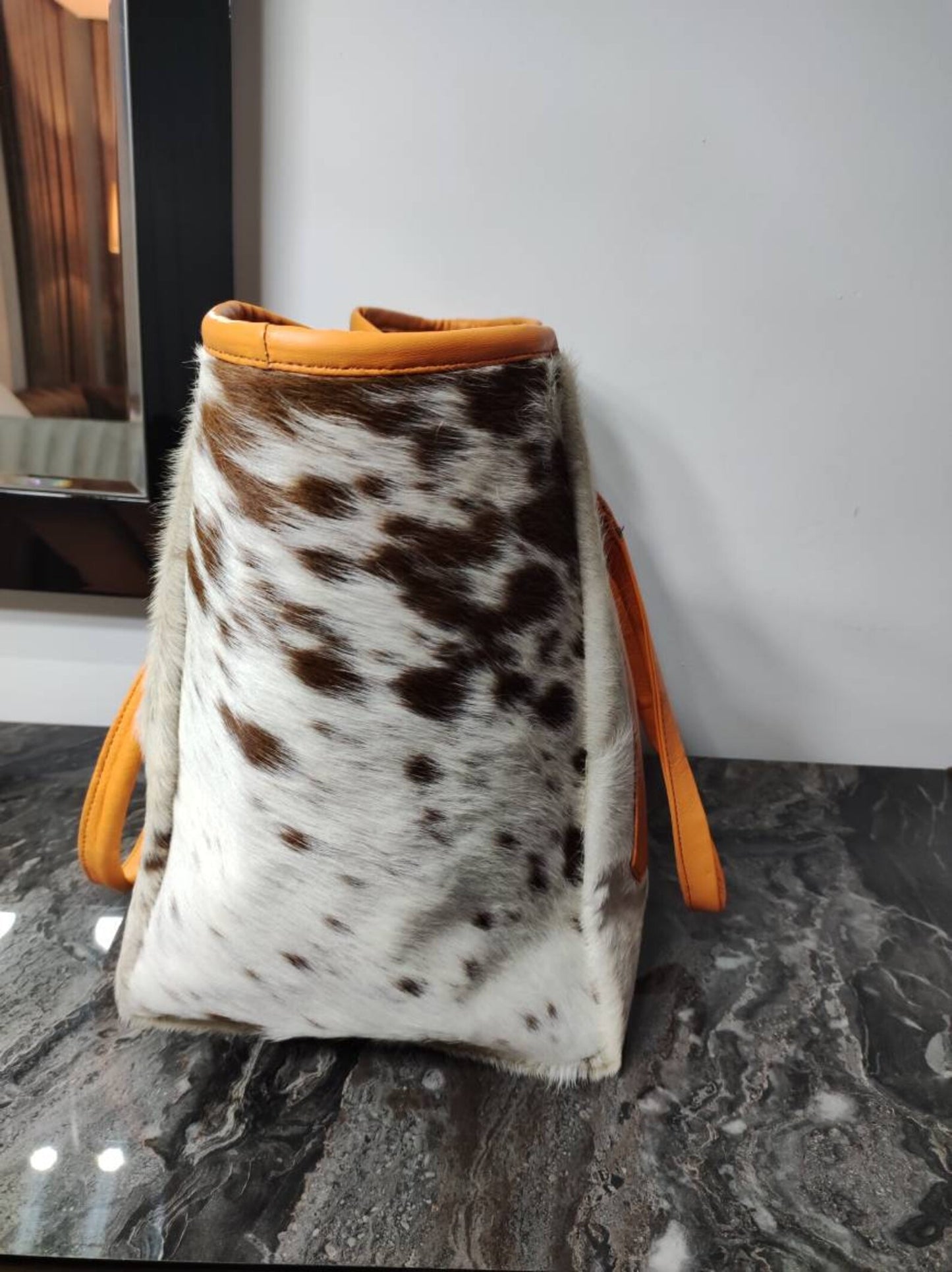 Cowhide Tote Purse Speckled Brown White