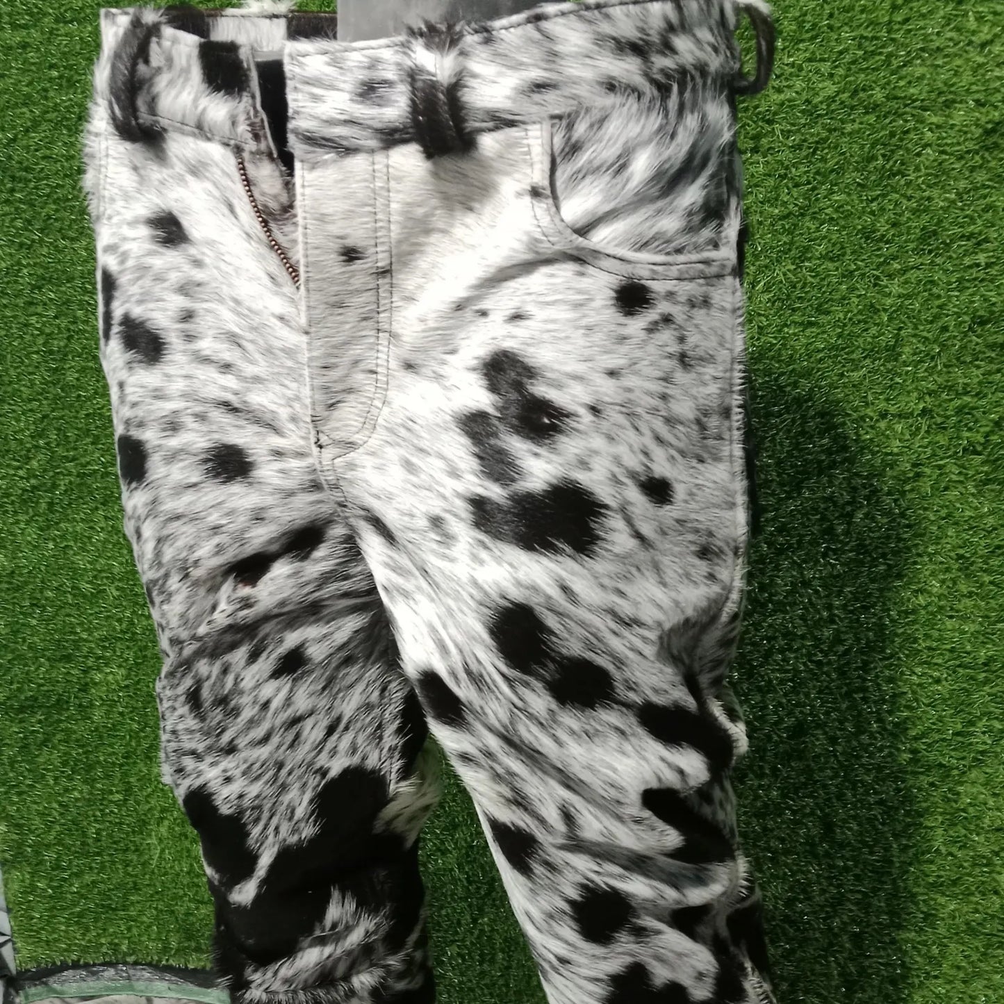 Tricolor Hair-On Cowhide Pants Men Women