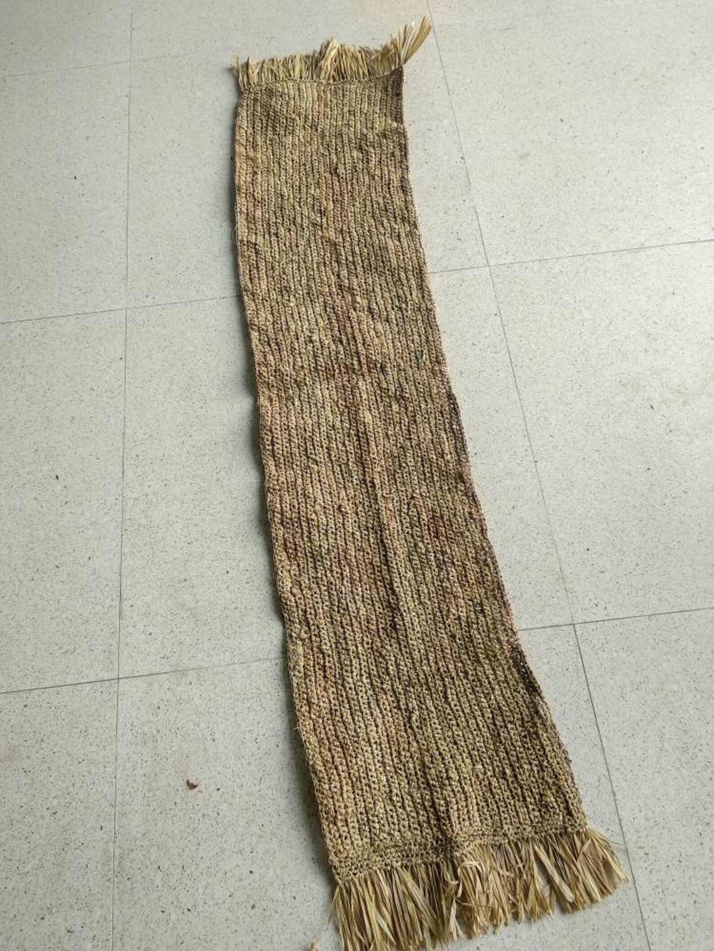 Raffia Table Runner Handmade Crochet Boho Fringe Decor