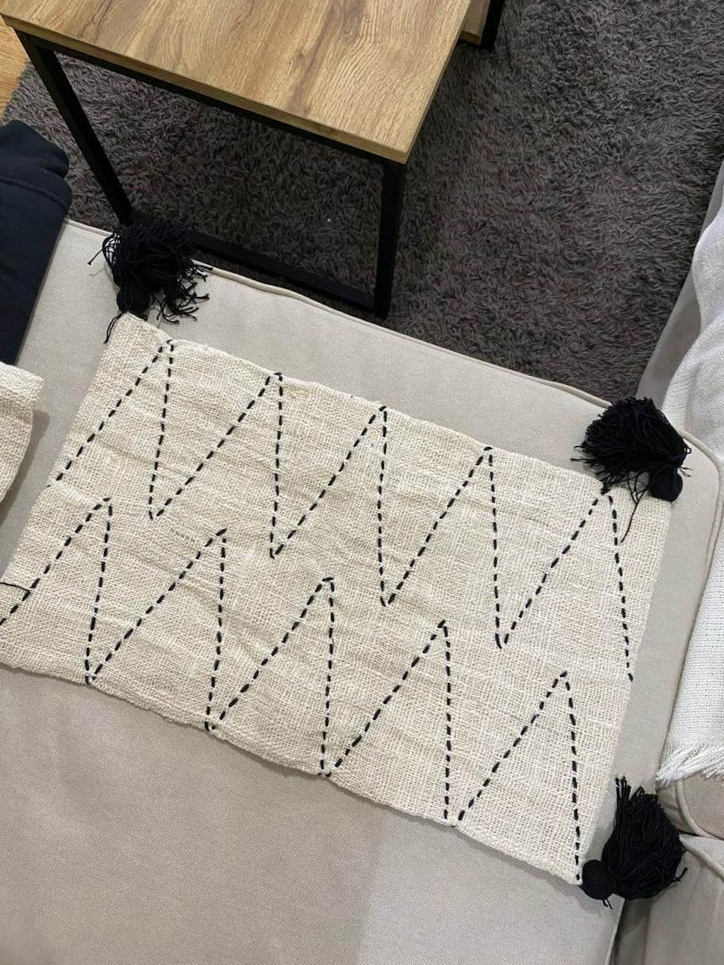 Minimalist Cream Throw Pillow cover with tassels