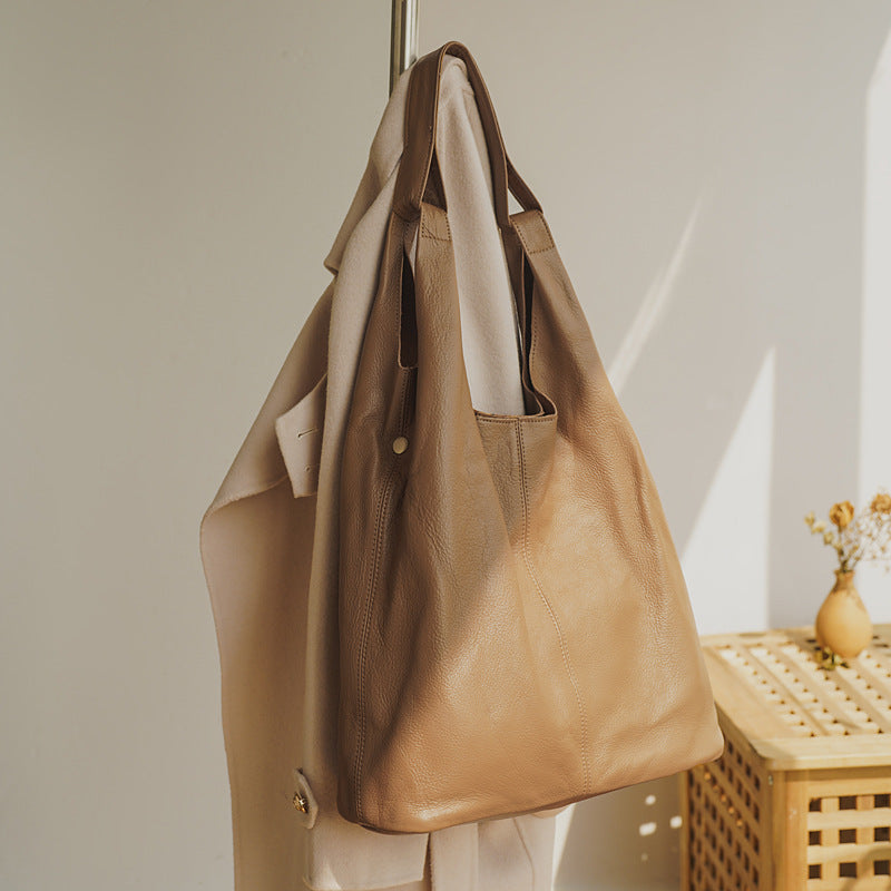 Genuine Leather Office Tote Handbag with Large Capacity