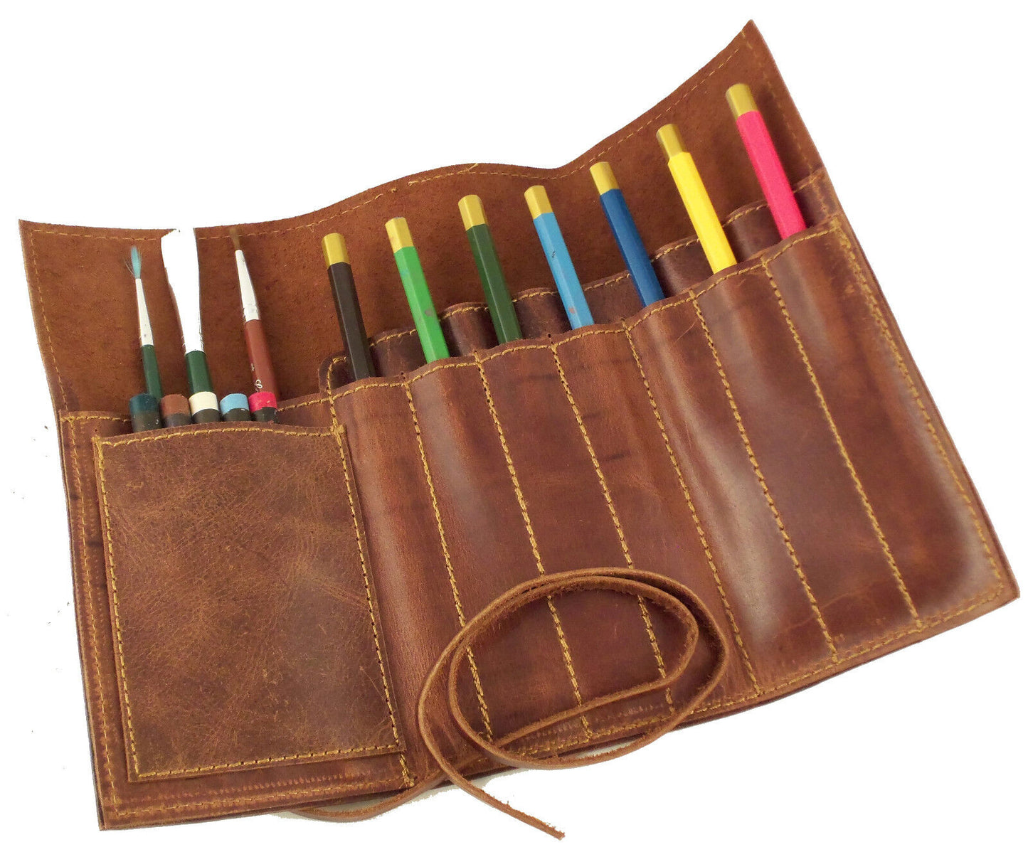 Vintage Leather Pencil Roll Pen Pouch