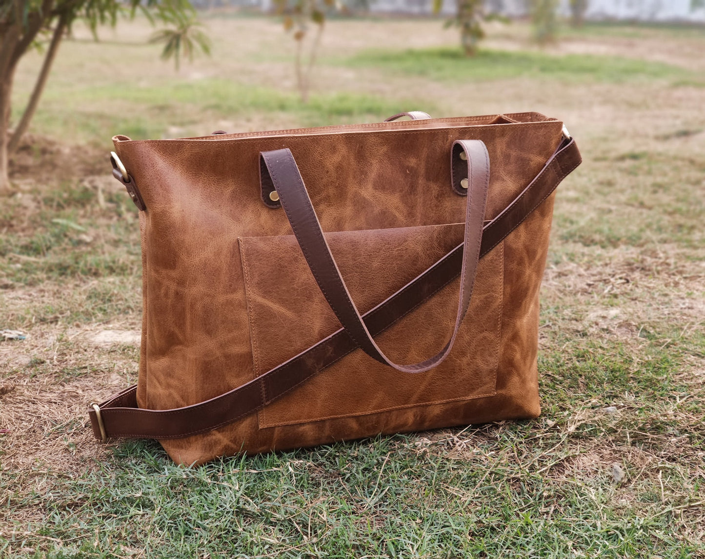 Real Leather Brown Tote Bag