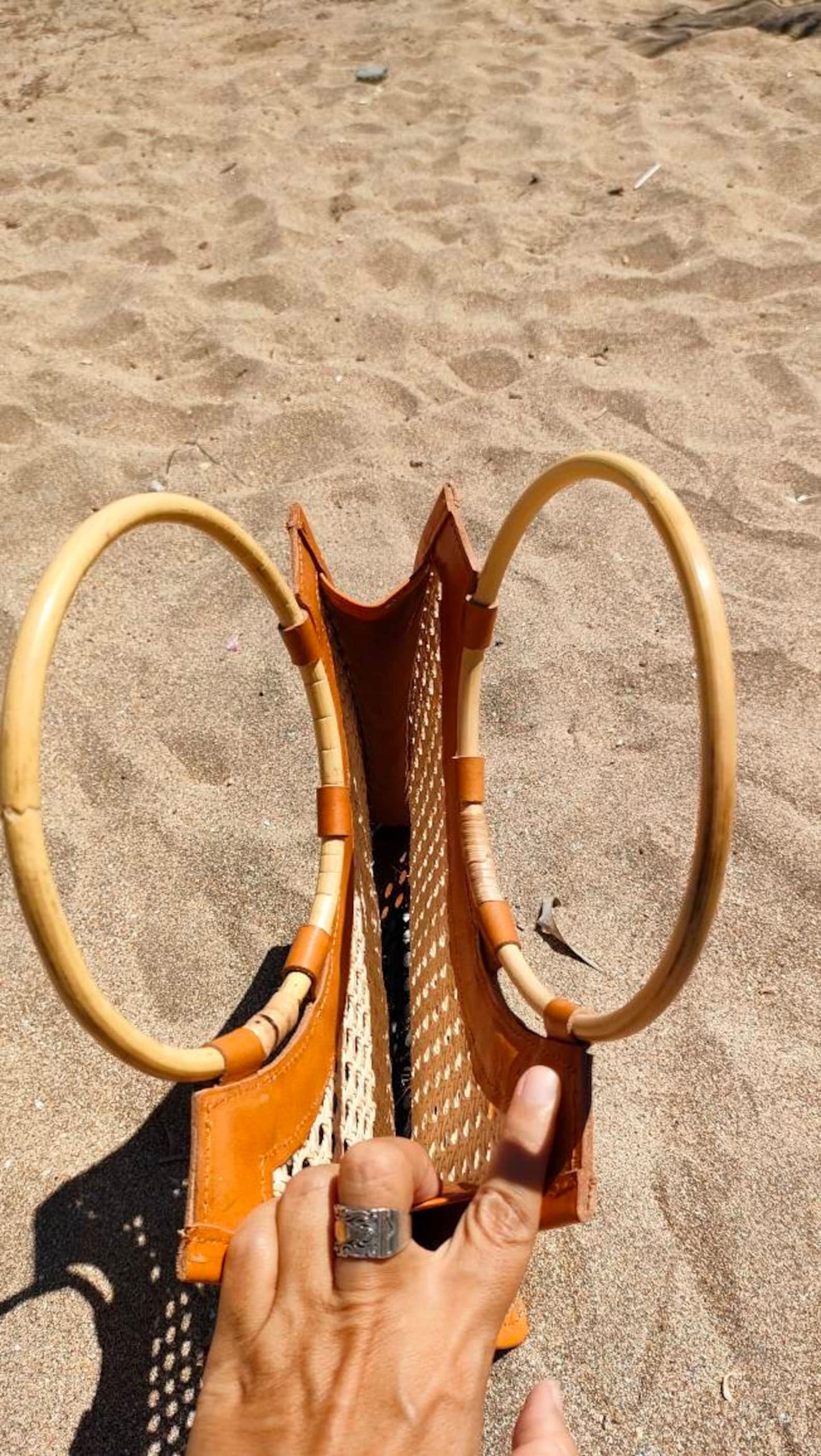 Rattan Webbing Handbag with bamboo handle