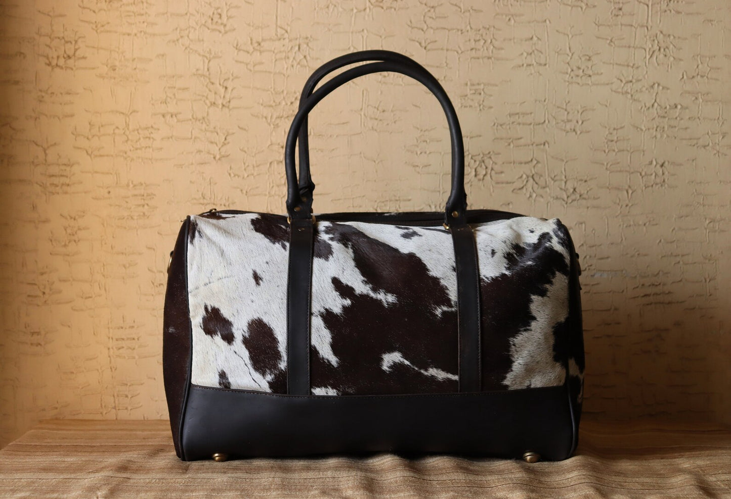 Overnight Cowhide Duffle Bag Black White