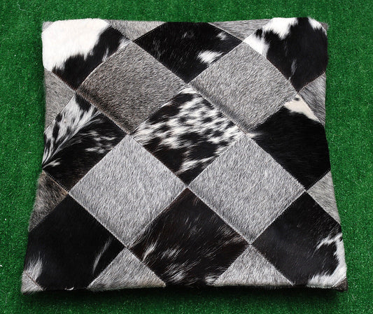 Pair Of Natural Cowhide Pillow Cover In Patchwork
