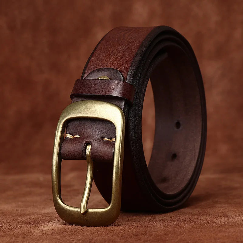 Genuine Leather Belt for Men Brass Buckle