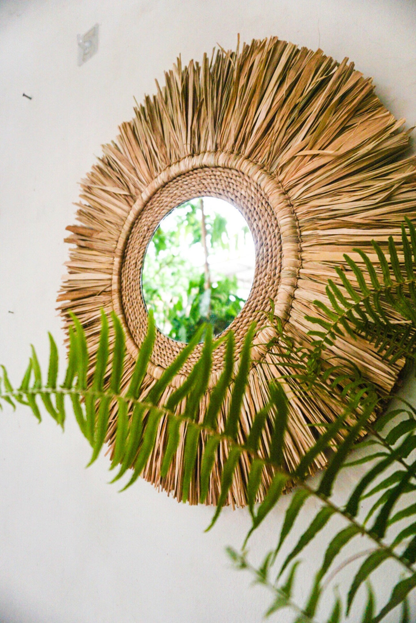 Handmade Round Raffia Beach Wall Mirror