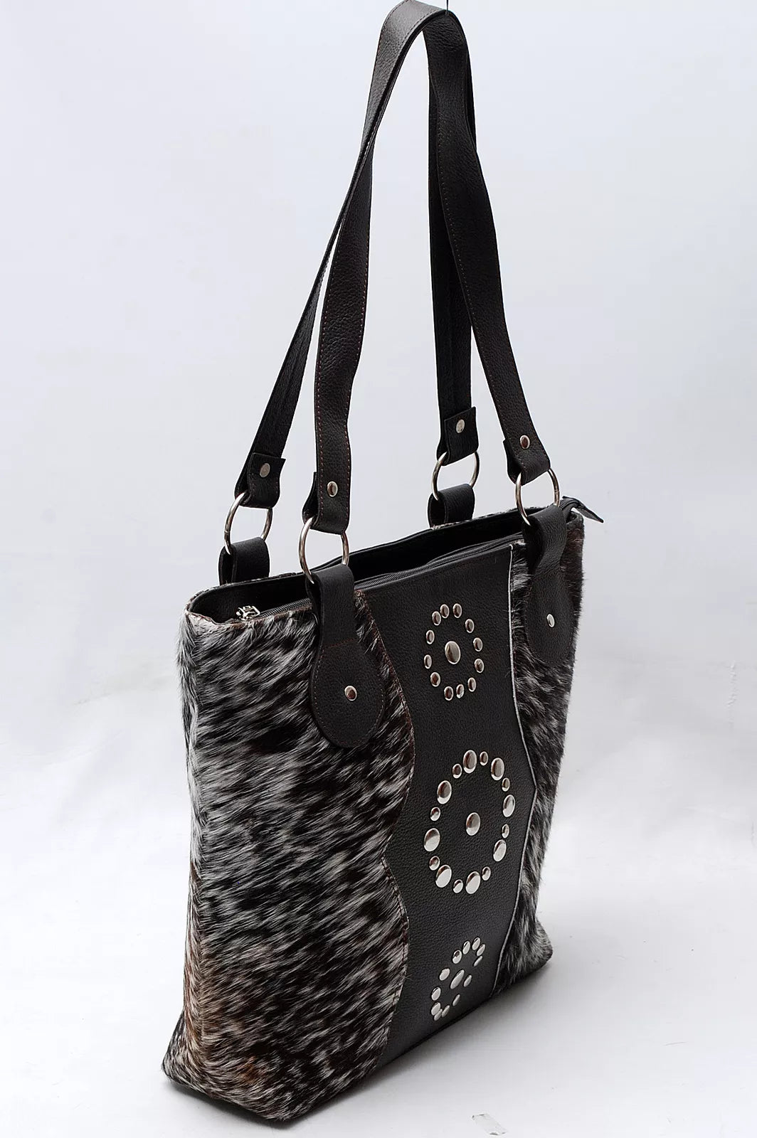 Cowhide Tote Purse Speckled Black White