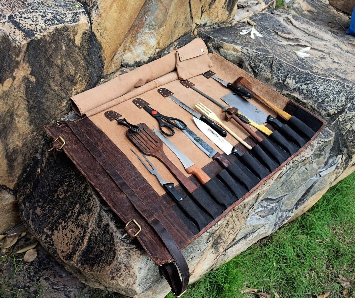 Travel Friendly Leather Storage Knife Roll