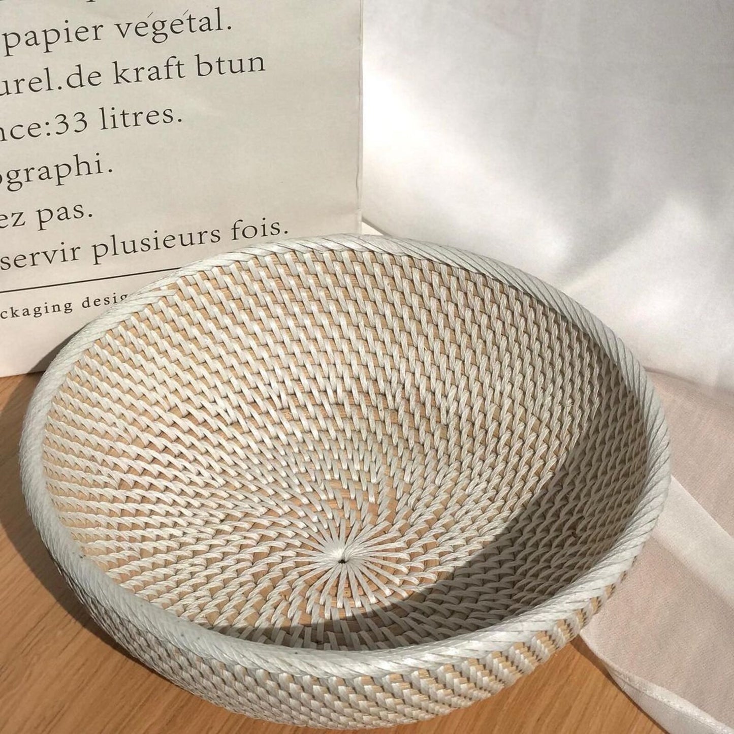 Whitewash Handwoven Rattan Fruit Bowl