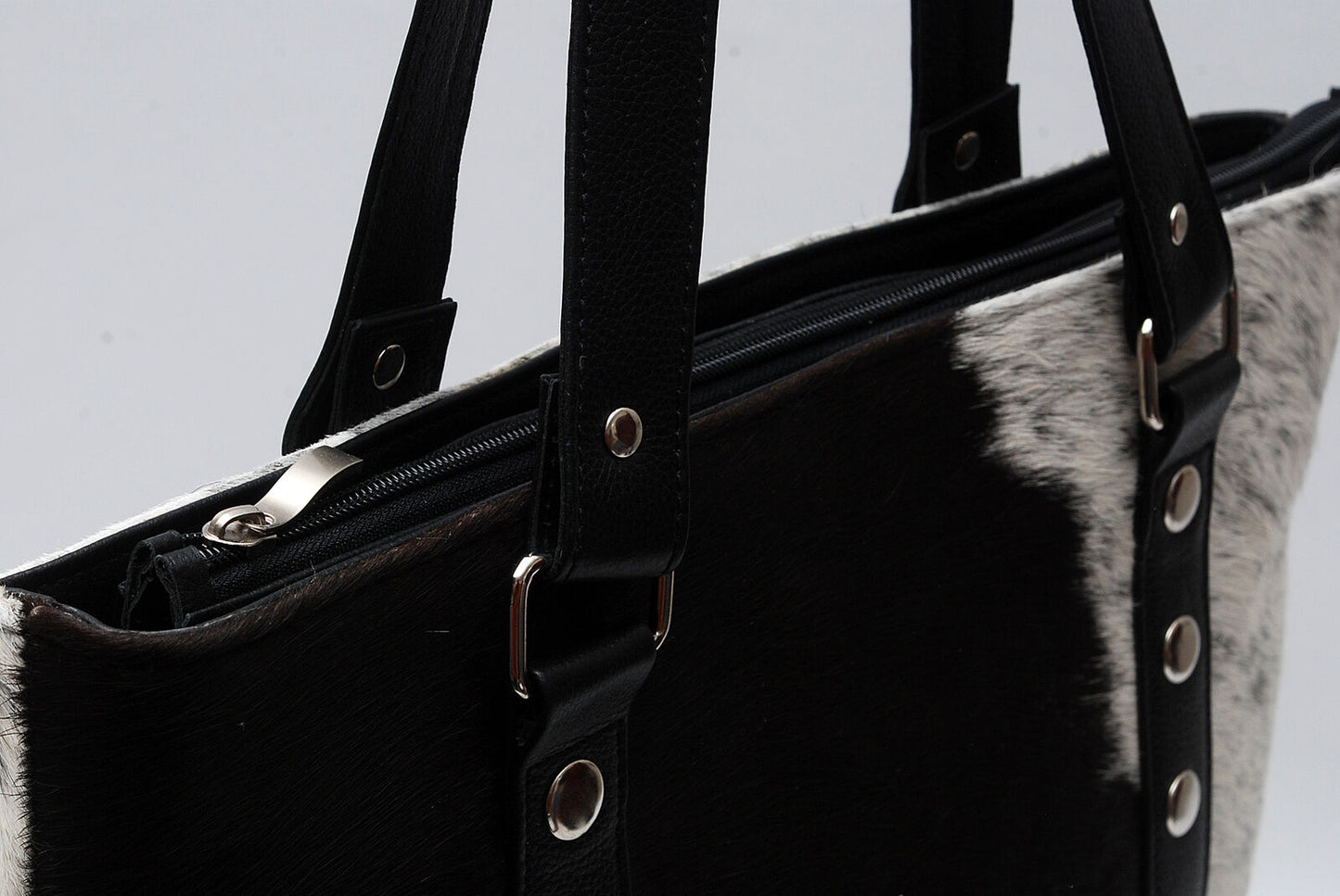 Large Cowhide Tote Bag Black White