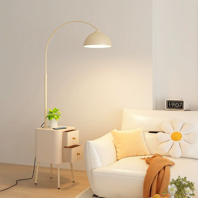 Floor Arc Lamp with Table, Drawer and Wireless Charger