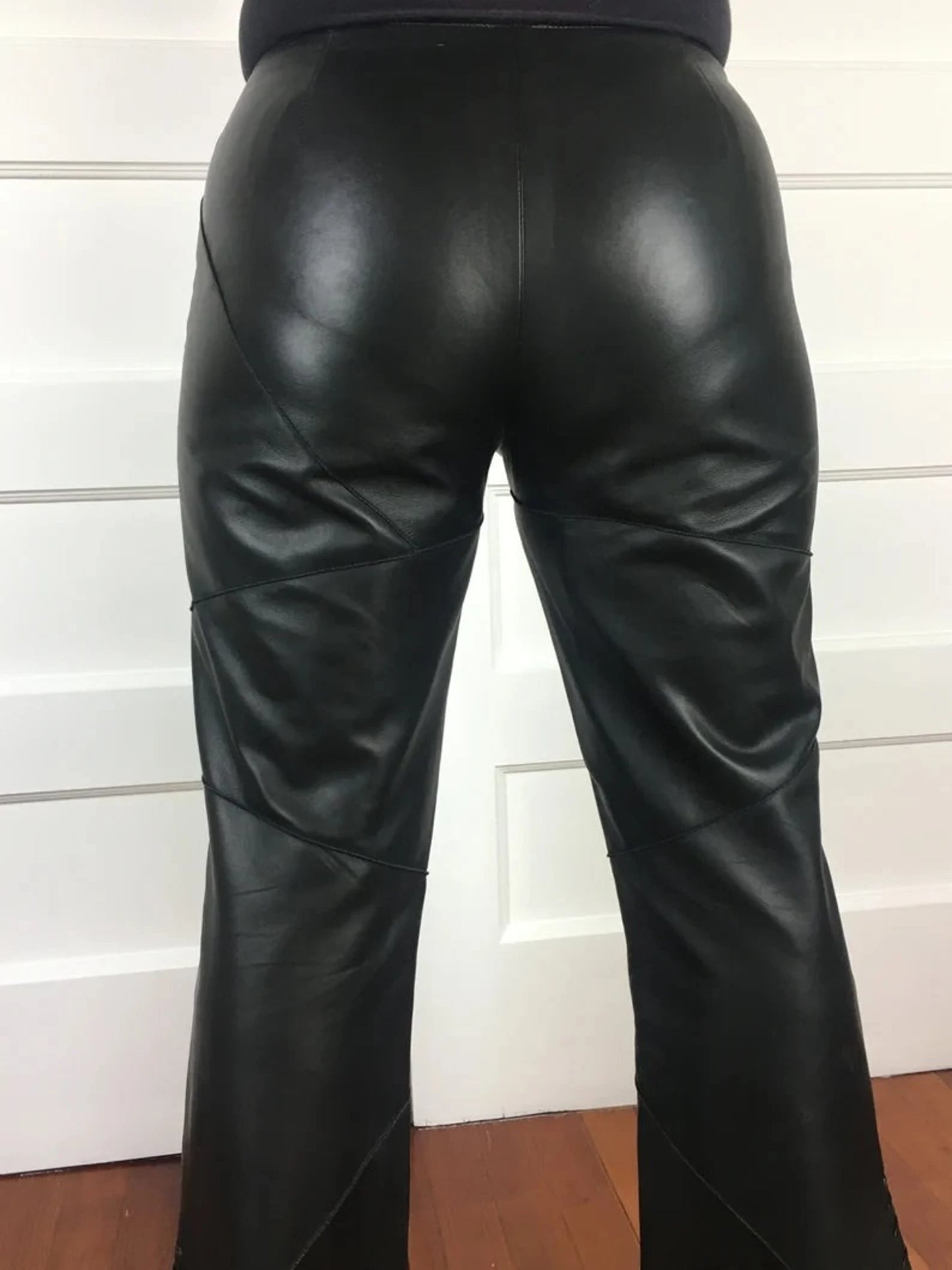 black real leather wide leg pants