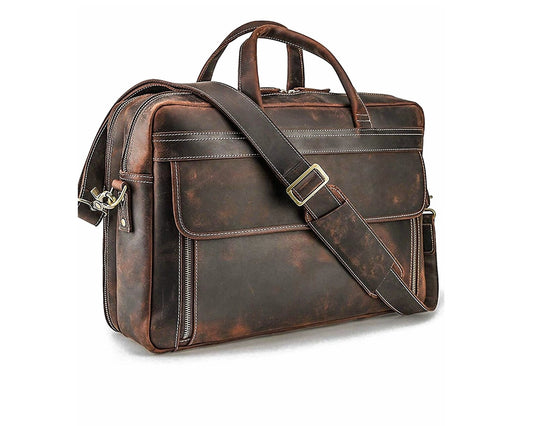 Distressed Cowhide Leather Briefcase Office Bag