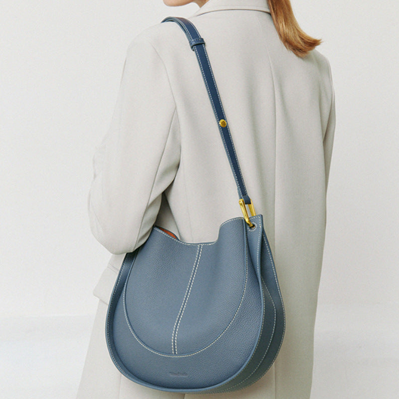 Curved Half Moon Genuine Leather Shoulder Bag