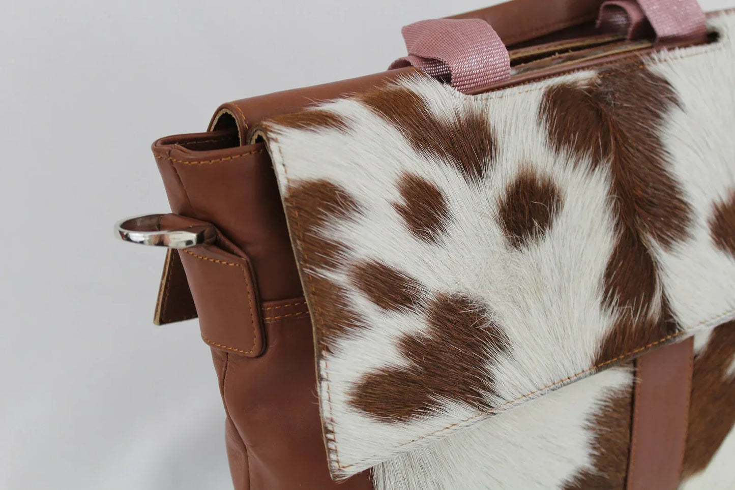 Natural Brown White Cowhide Laptop Office Bag