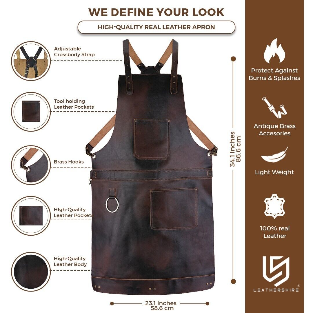 Dark Brown Real Leather BBQ Apron