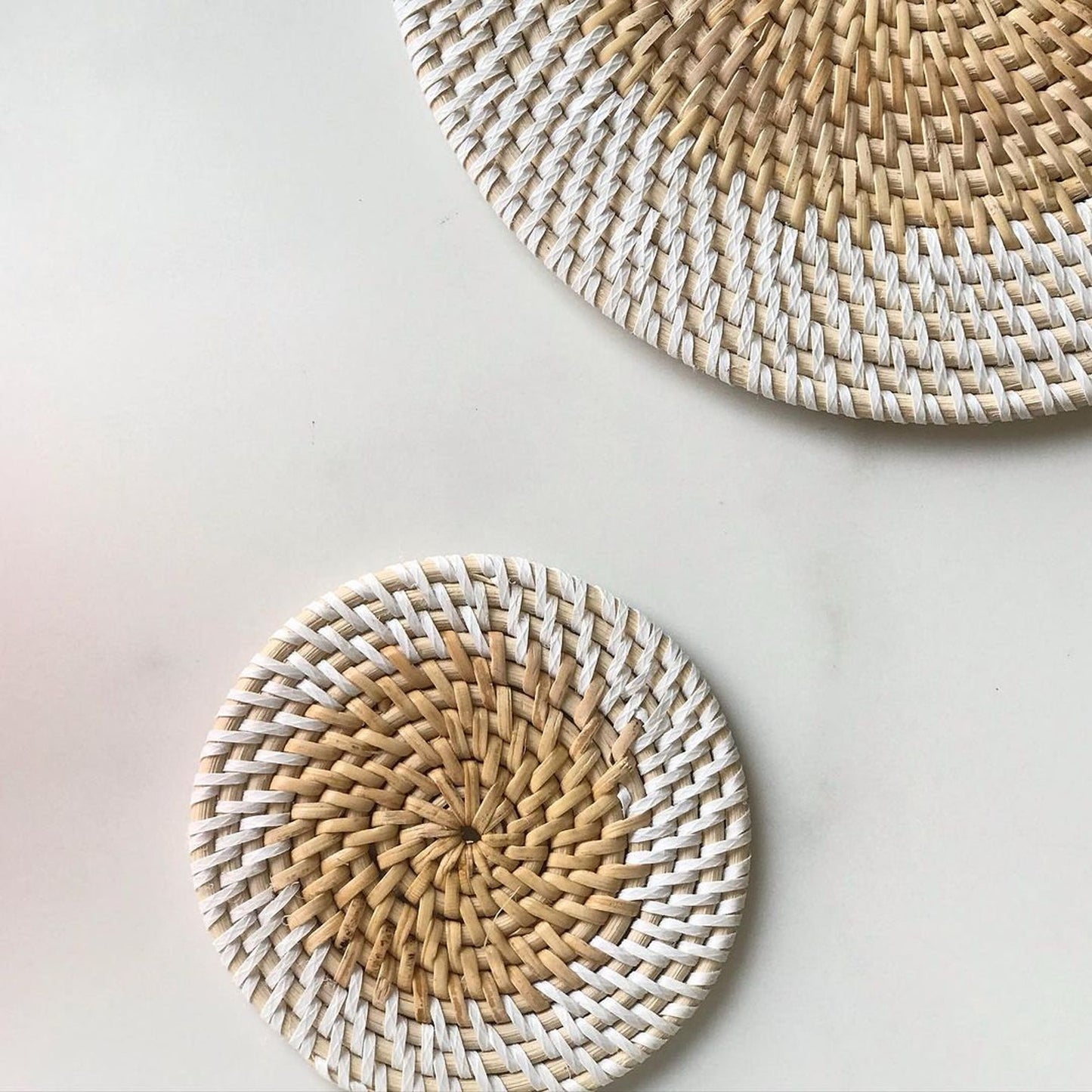 White Round Boho Rattan Placement