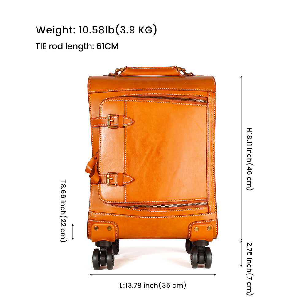 Leather Carry On Suitcase Trolley Case with Spinner Wheels