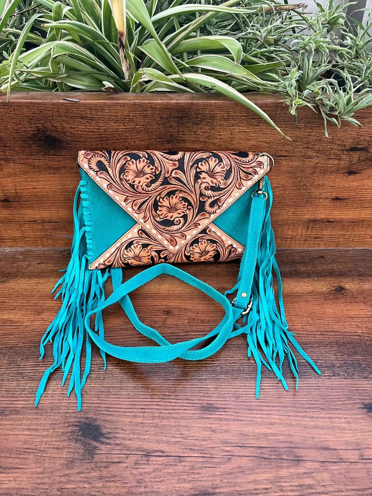 Tooled Leather Purse Crossbody Sling