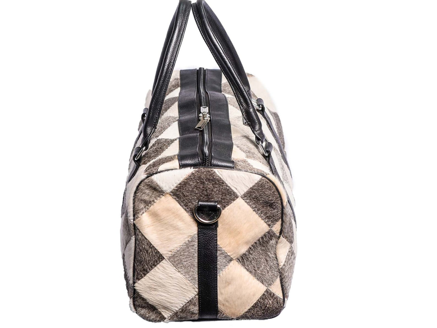 Grey White Patchwork Cowhide Duffle Bag