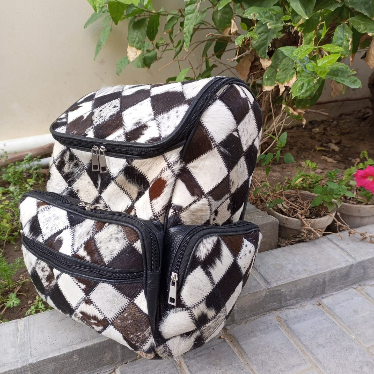 Natural Cowhide Patchwork Backpack