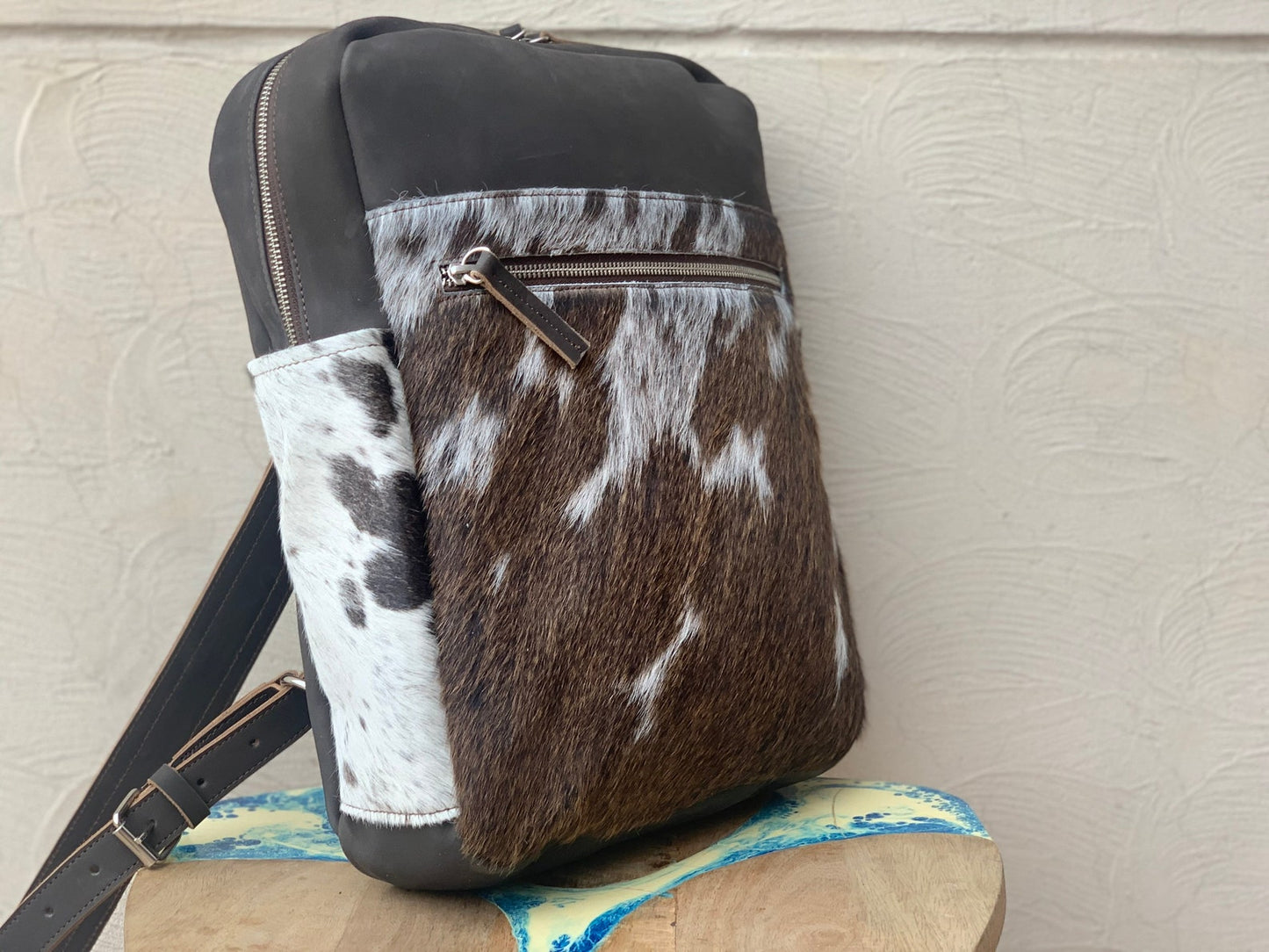 Dark Rustic Cowhide Backpack Purse