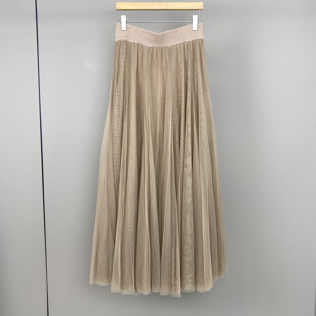 Women’s Cashmere Mesh Patchwork Long Midi Skirt