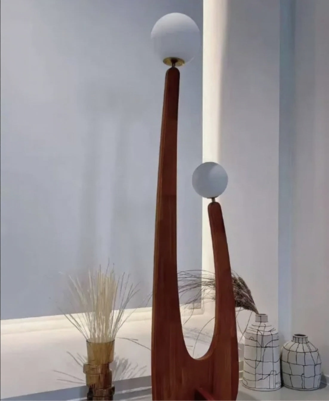 Modern Minimalist Walnut Solid Wood Floor Lamp with Dual Glass