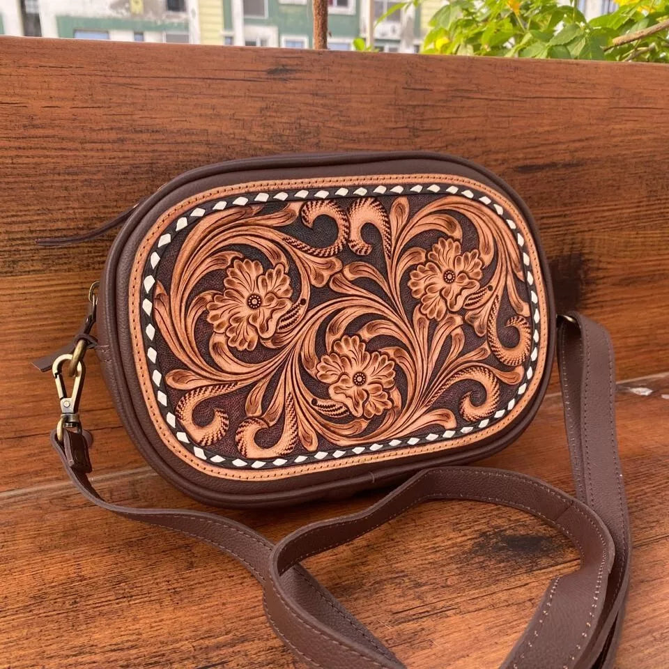 Tooled Leather Crossbody Sling Cowgirl Purse