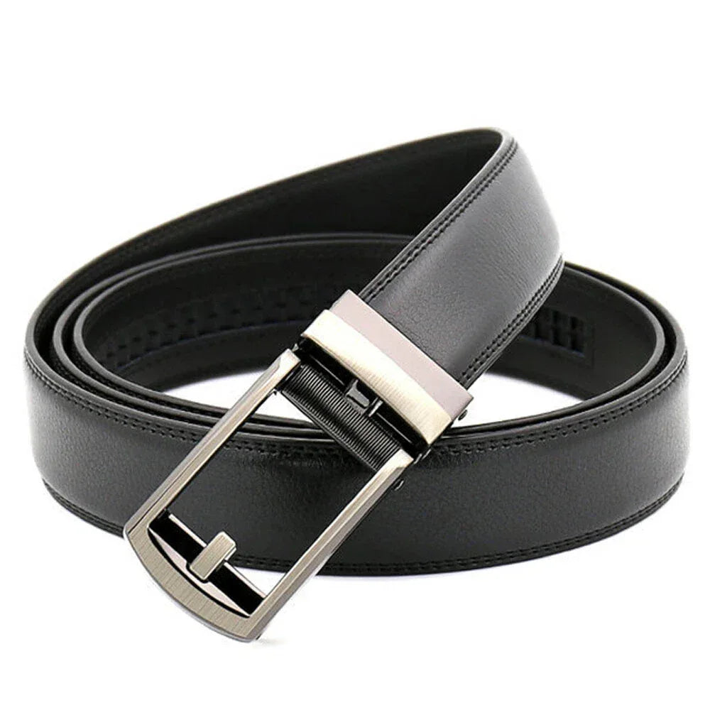 Sleek Black Leather Belt for Men Modern Buckle Design
