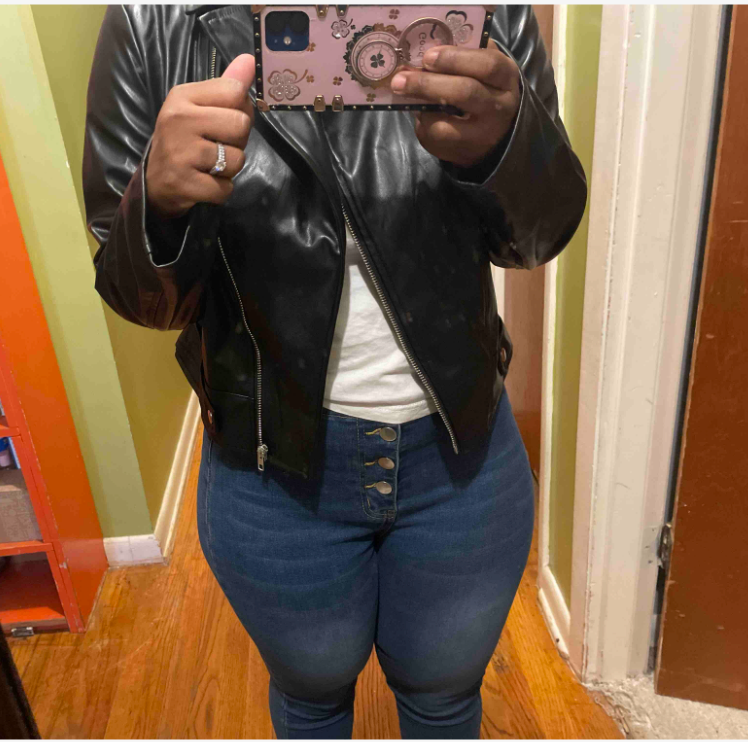 women's leather jacket with long sleeves