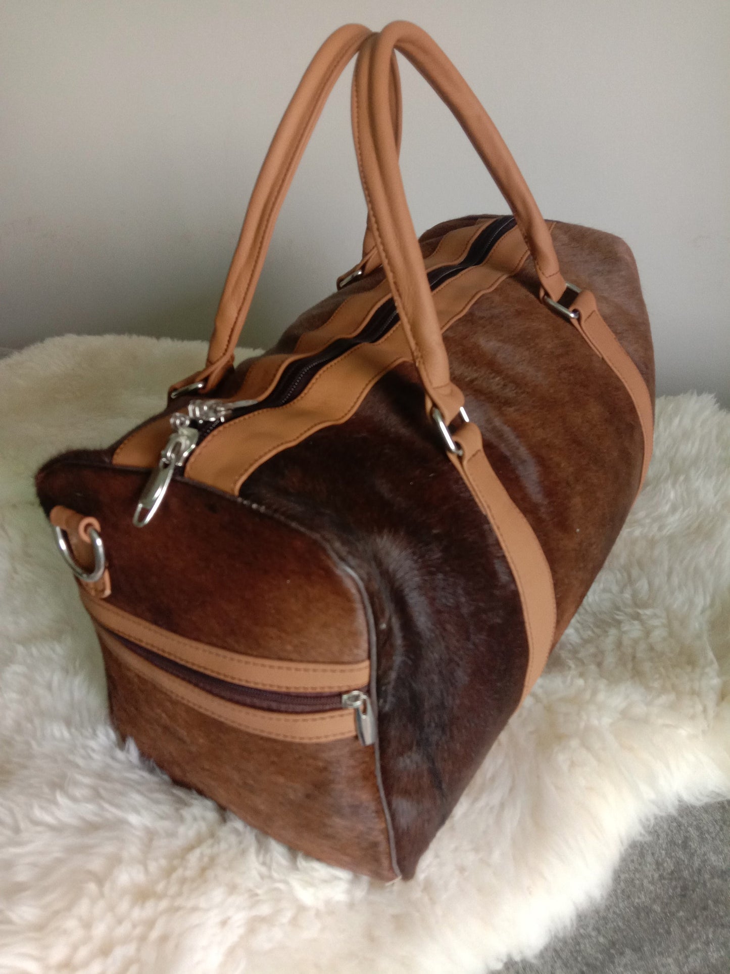 Solid Brown Cowhide Duffle bag