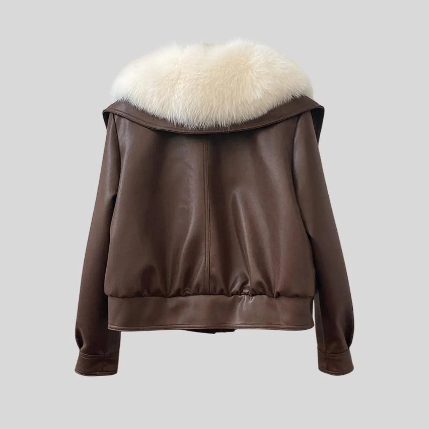 brown leather Shearling Fur Jacket Women's