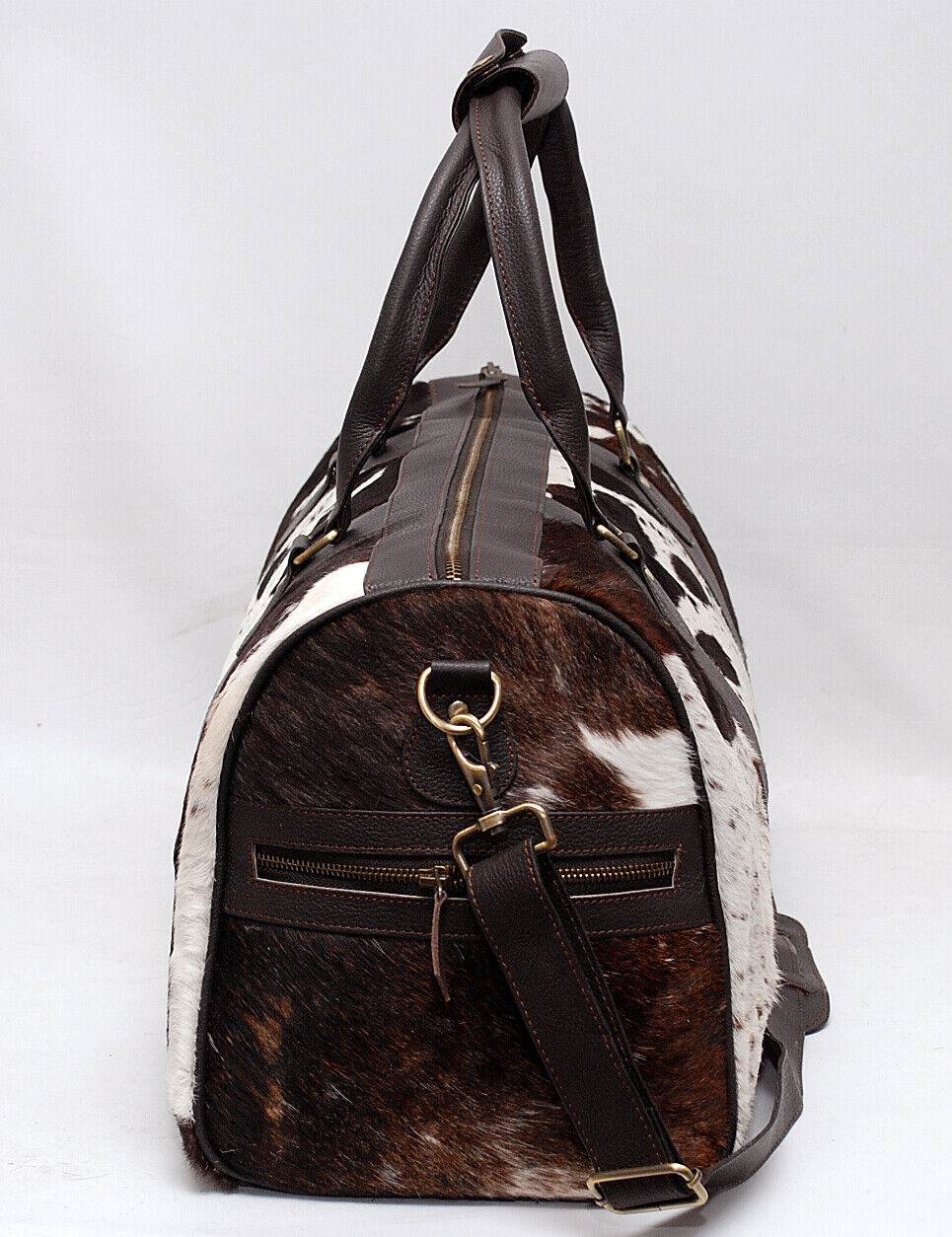 Cow Skin Duffle Bag Dark Brown Black White