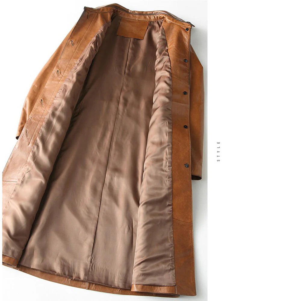 Genuine Leather Women's Trench Overcoat