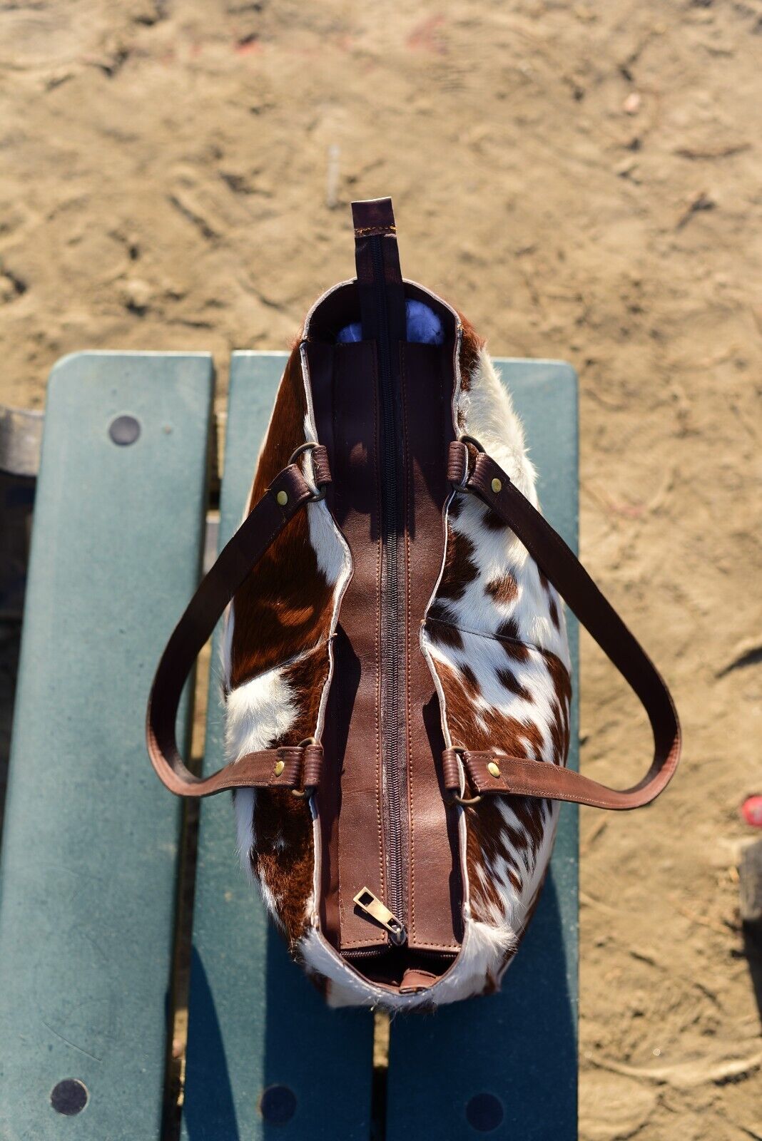 Natural Brown White Cow Hide Shoulder Bag