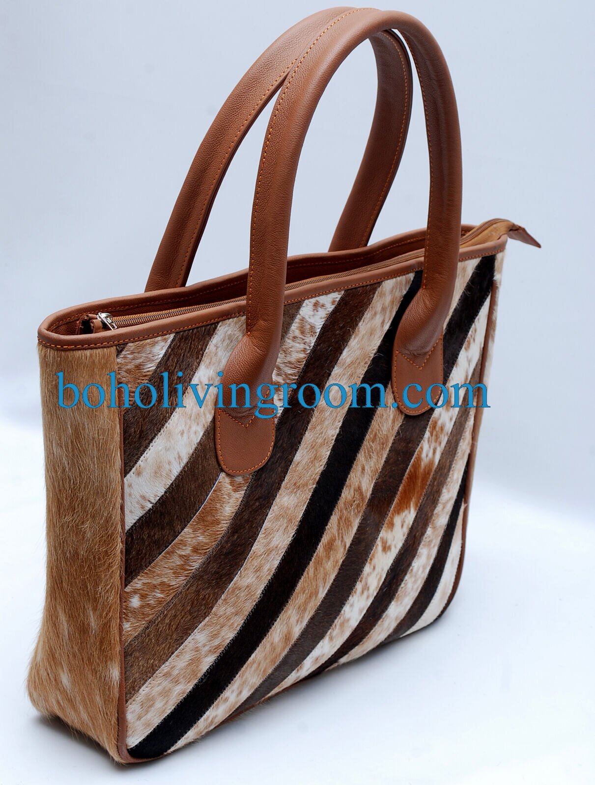 Natural Cowhide Patchwork Tote Shoulder Purse