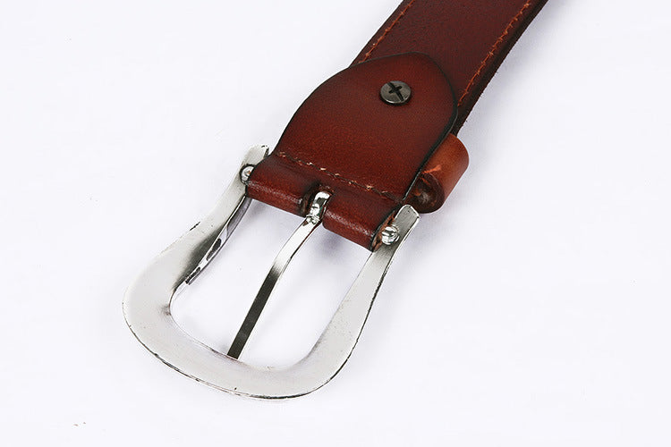 Genuine Leather Western Belt with Silver Buckle and Turquoise Accents