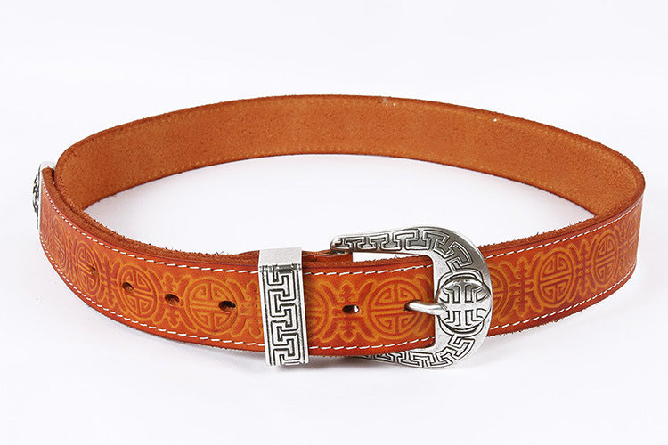 Men's Genuine Rodeo Leather Belt with Silver Buckle