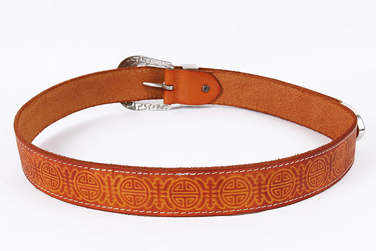 Men's Genuine Rodeo Leather Belt with Silver Buckle