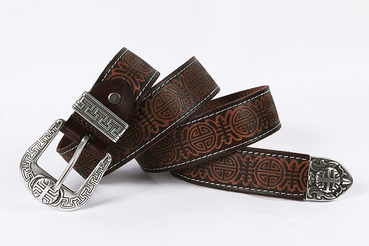 Men's Genuine Rodeo Leather Belt with Silver Buckle