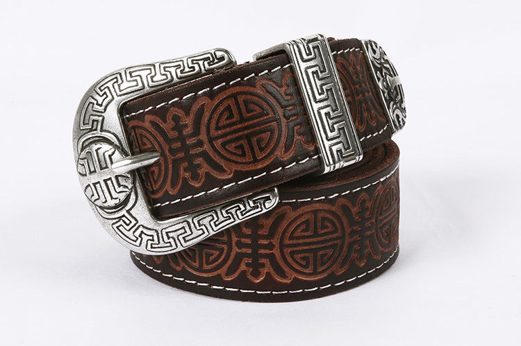 Men's Genuine Rodeo Leather Belt with Silver Buckle