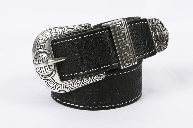 Men's Genuine Rodeo Leather Belt with Silver Buckle
