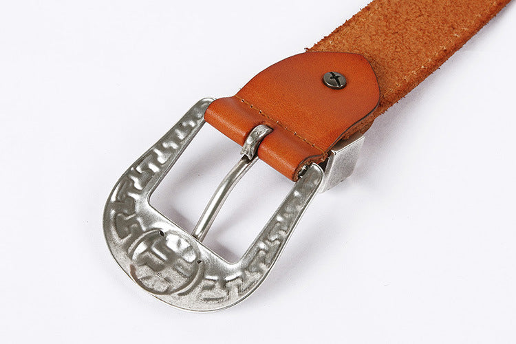 Men's Genuine Rodeo Leather Belt with Silver Buckle