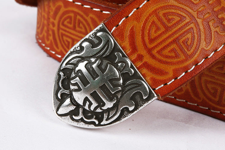 Men's Genuine Rodeo Leather Belt with Silver Buckle