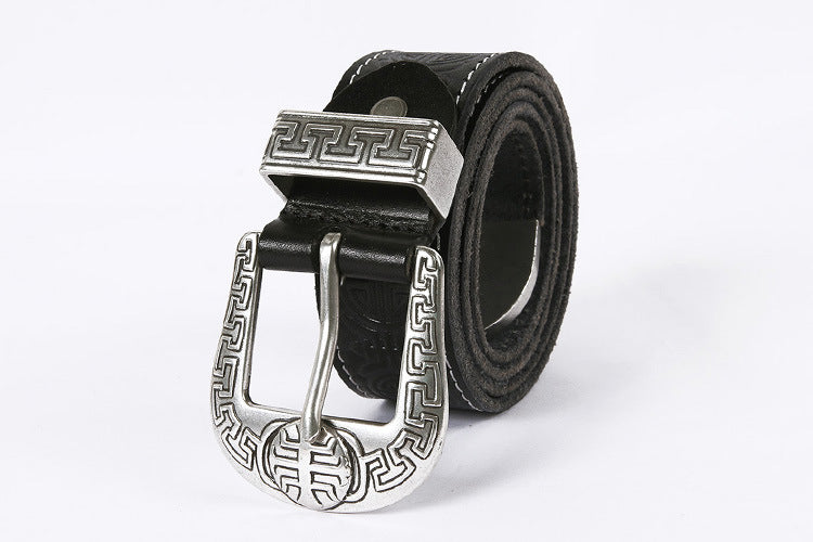 Men's Genuine Rodeo Leather Belt with Silver Buckle