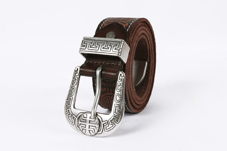 Men's Genuine Rodeo Leather Belt with Silver Buckle
